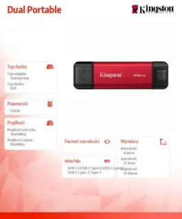 Kingston външен SSD 512GB DualPortable USB-A/C 3.2 Gen2