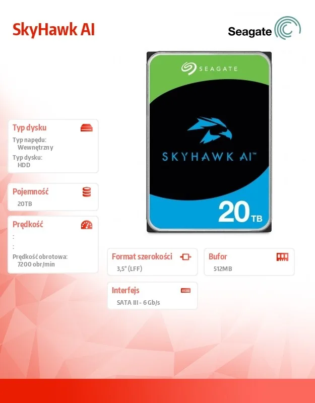 Seagate Hard drive SkyHawk AI 20TB 3,5 512MB ST20000VE004 - Image 4