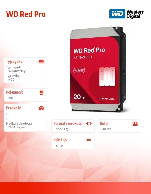 Western Digital HDD Disk червен Pro 20TB 3,5 512MB/7200rpm WD202KFGX - Image 2