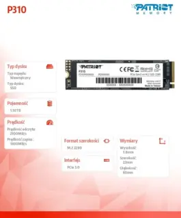 Patriot SSD 1.92TB P310 PCIe M.2 Gen3 x4 NVMe 2100/1800MB/s