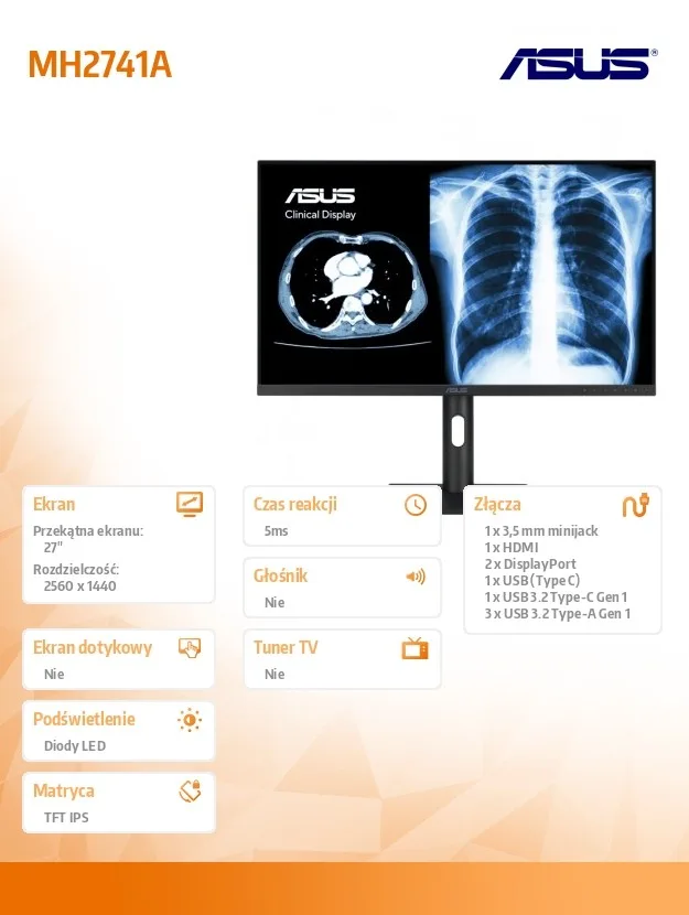 Asus Monitor 27 inches MH2741A 3.6MP HDMI USB-C DP DICOM - Image 2
