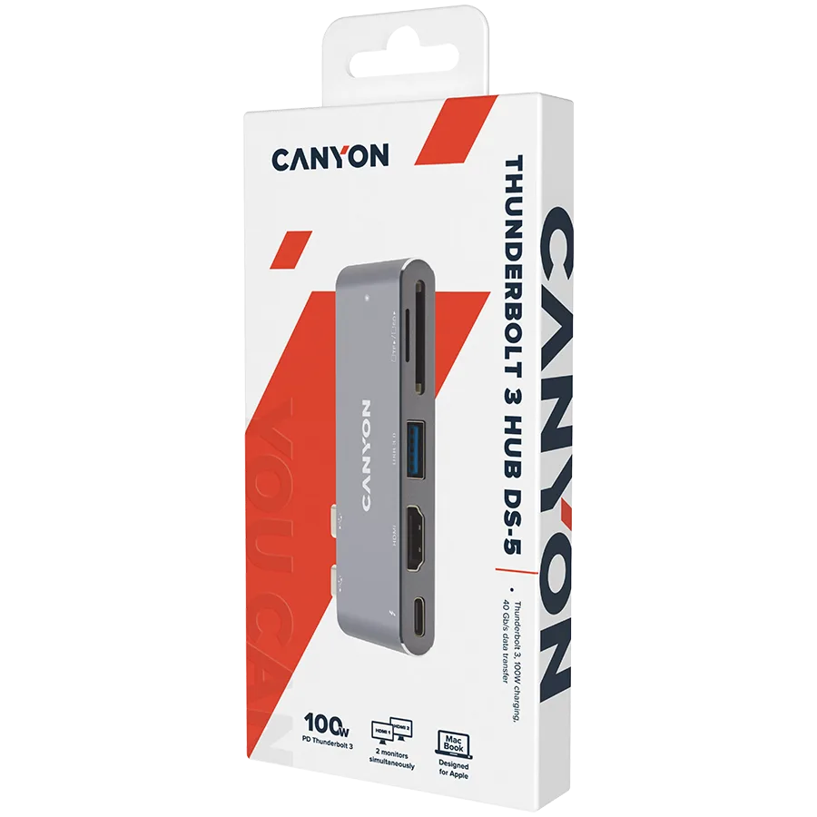 USB хъб CANYON hub DS-5 7in1 Thunderbolt 3 Space Grey - Image 5