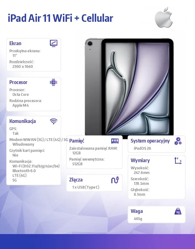 Apple iPad Air 11 inches WiFi + Cellular 512GB Space сив - Image 2