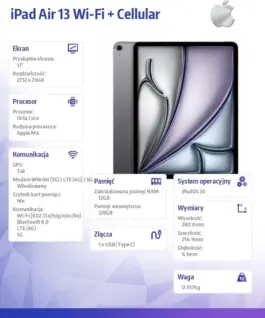 Alternative view от Apple iPad Air 13 inches WiFi + Cellular 128GB Space сив