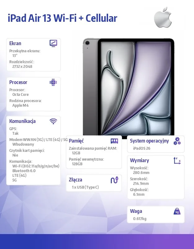 Apple iPad Air 13 inches WiFi + Cellular 128GB Space сив - Image 2