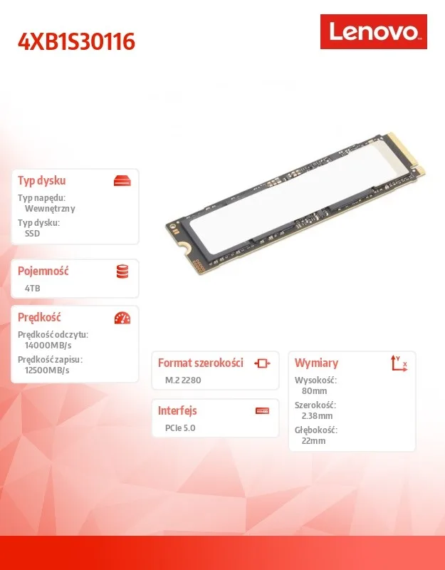 Lenovo ThinkStation Disk 4TB Performance PCIe Gen5 NVMe OPAL M.2 2280 SSD 4XB1S30116 - Image 2