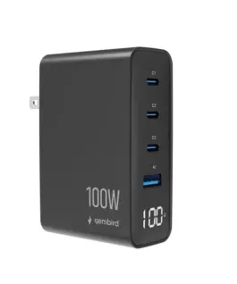 Gembird универсално зарядно GaN 100W LCD 3xUSB-C 1xUSB-A черен