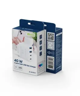 Gembird универсално зарядно GaN 40W LCD 3xUSB-C 1xUSB-A бял - Image 5