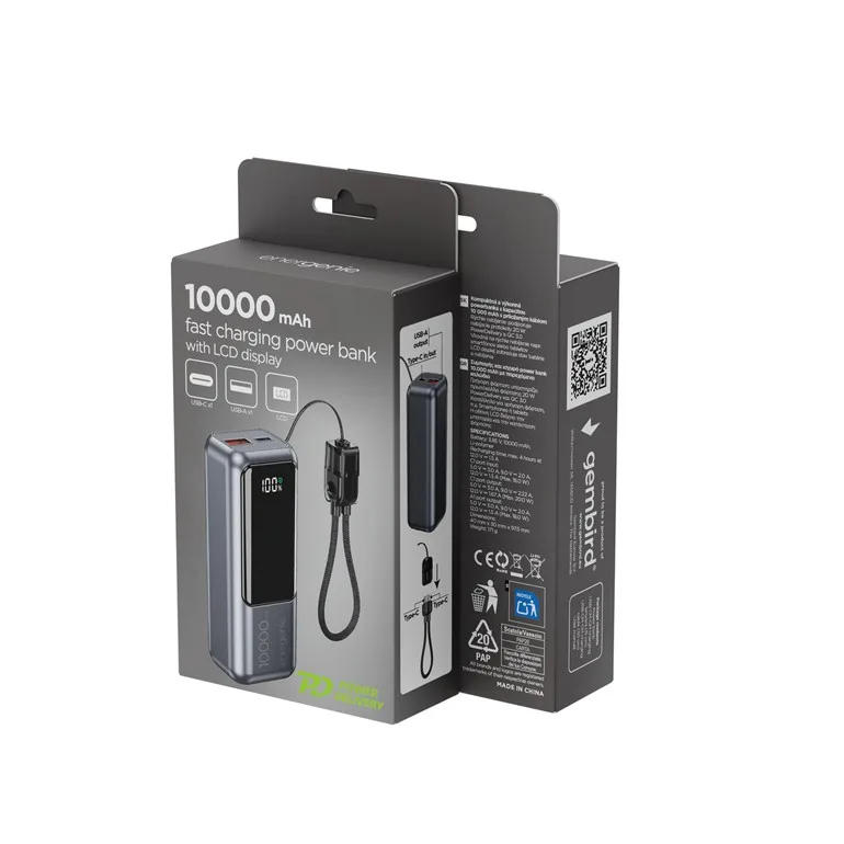 Gembird външна батерия LCD 10000mAh QC3.0 20W gray - Image 4