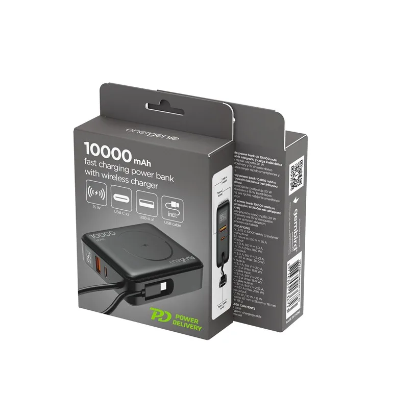 Gembird външна батерия 10000mAh 1xUSB-C/1xUSB-A 20W wireless 15W черен - Image 5