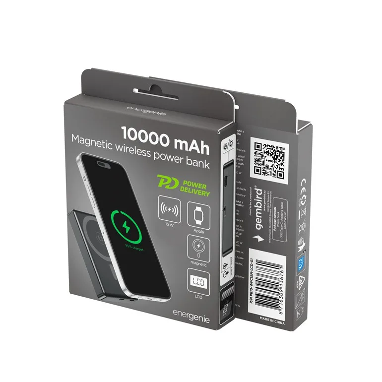 Gembird външна батерия 10000mAh LCD 1xUSB-C 20W wireless 15W черен - Image 5