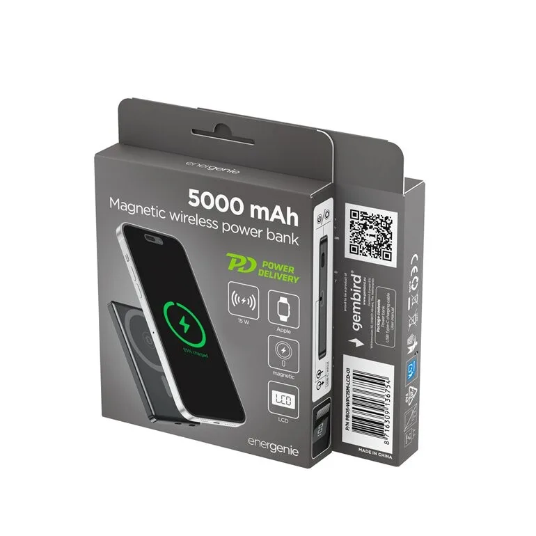 Gembird външна батерия wireless, magnetic, LCD 5000mAh 15W черен - Image 5