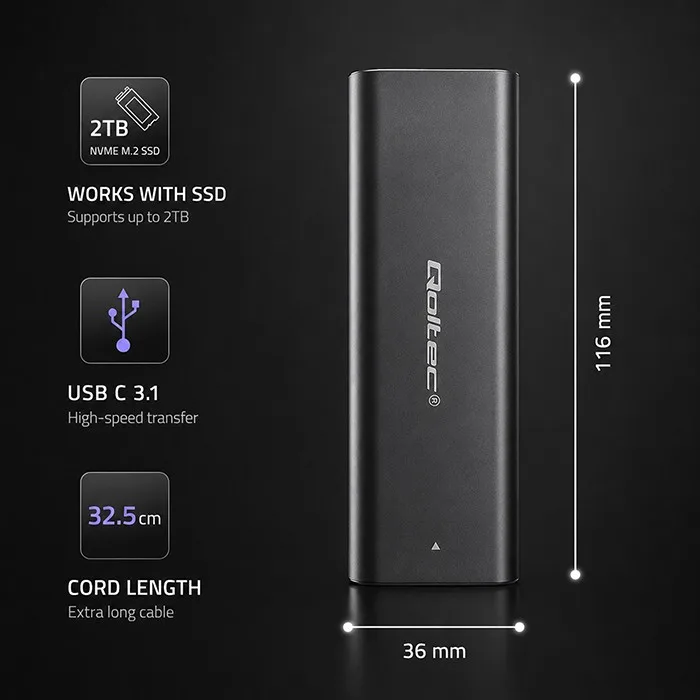 Qoltec Enclosure for M2 SSD, NVME, USB type C - Image 7