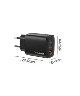 Alternative view от Verbatim зарядно GaN 65W QC 3.0, 2x USB-C, 1x USB PD 3.0 EU