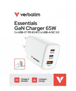 Verbatim зарядно GaN 65W QC 3.0, 2xUSB-C, 1x USB-A PD 3.0 EU - Image 4