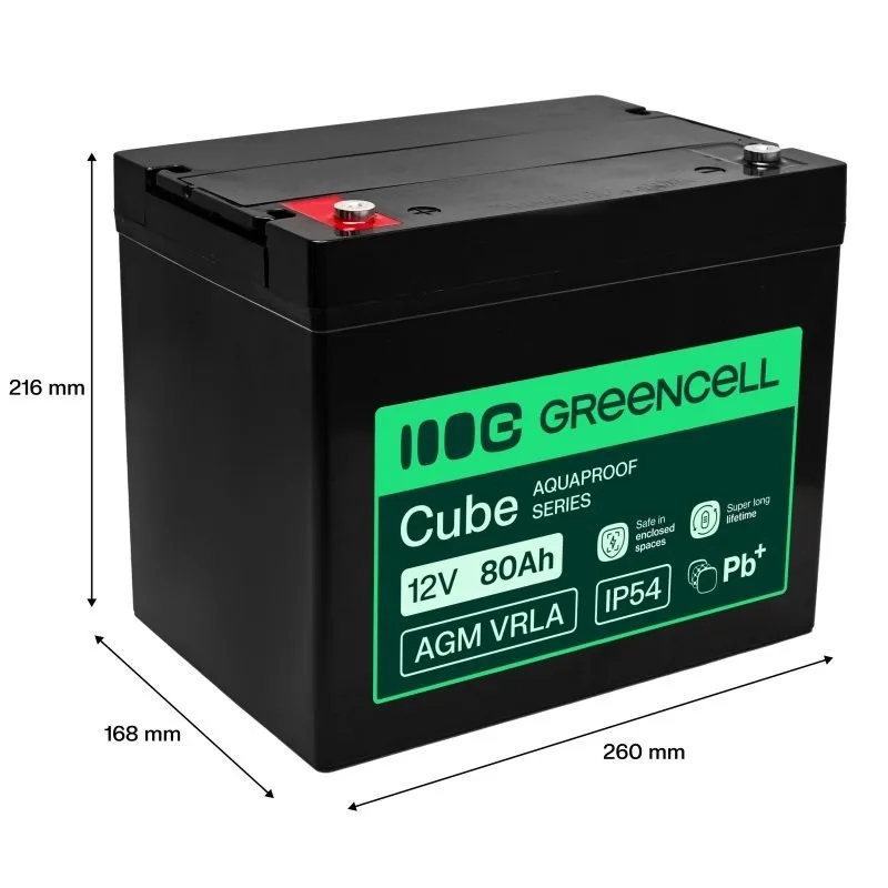 Green Cell Maintenance-free battery for UPS systems, scales, and motorhomes AGM VRLA 12V 80Ah IP54 - Image 2