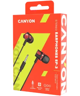 Слушалки CANYON Stereo earphones with microphone, 1.2M, red - Image 3