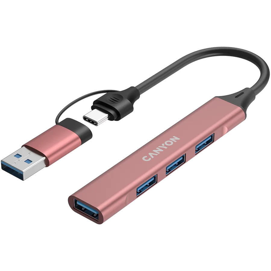 USB хъб CANYON hub DS-02 4in1 USB-A/C Pink - Image 3