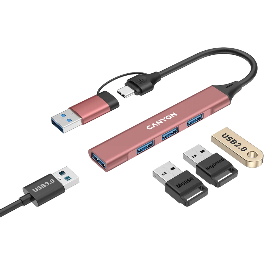 USB хъб CANYON hub DS-02 4in1 USB-A/C Pink - Image 4