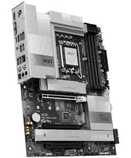 Alternative view от Дънна платка MSI PRO Z890-A WIFI, LGA 1851, Dual Channel DDR5 up to 9200(OC)MHz, 3x PCIe x16 slots, 4x M.2 slot, 4xUSB 5Gbps, 3xUSB 10Gbps A, 1xUSB 10 Gbps C, 2xThunderbolt 40Gbps Type-C, HDMI, 5G LAN, WIFI, 7.1 Audio, 3Y