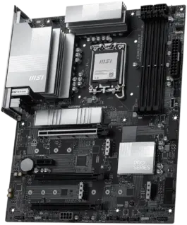 Alternative view от Дънна платка MSI PRO Z890-P WIFI6E, LGA 1851, Dual Channel DDR5 up to 9200(OC)MHz, 3x PCIe x16 slots, 4x M.2 slot, 4x USB 2.0, 2x USB 3.2 Gen 1, 1x USB 3.2 Gen 2, 1x USB 3.2 Gen 2 Type-C, 1x HDMI, 1x DP, 5Gbps LAN, WIFI6E, 7.1 Audio, 3Y