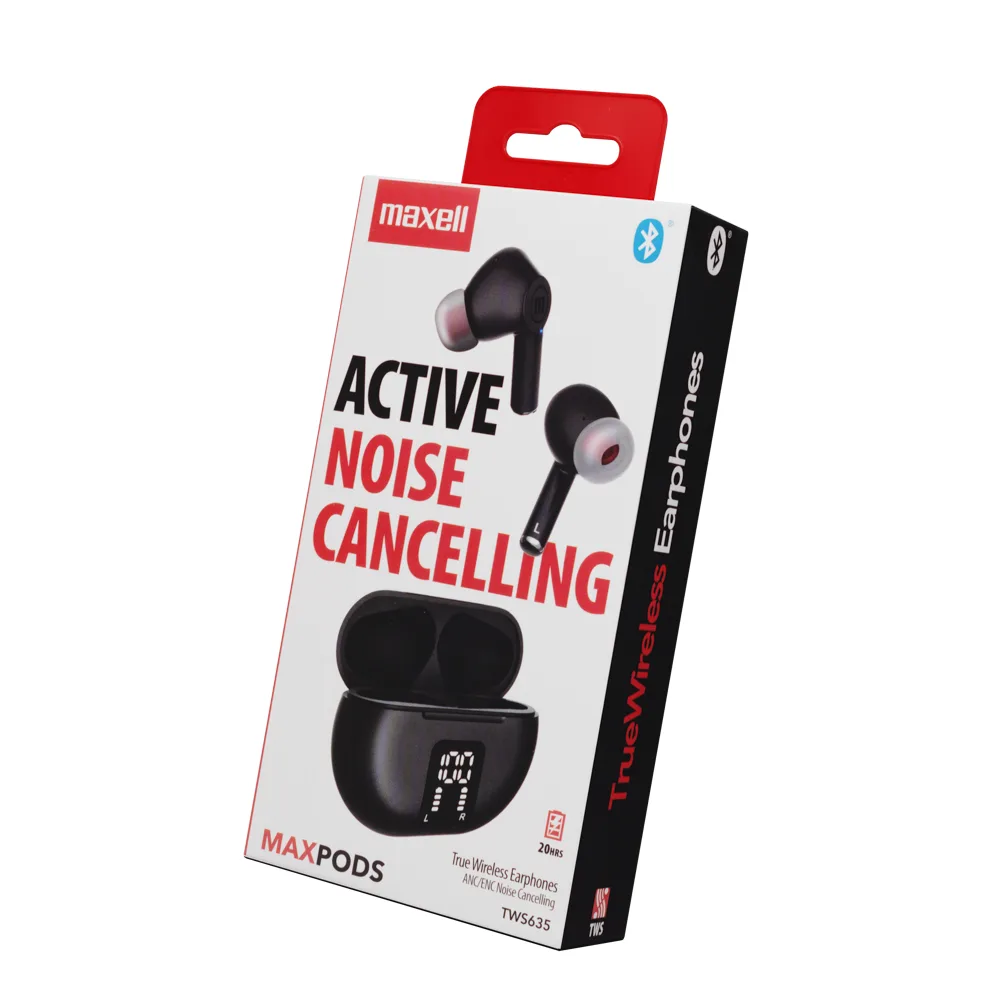 Блутут безжични слушалки тапи MAXPODS active noise cancelling black MAXELL