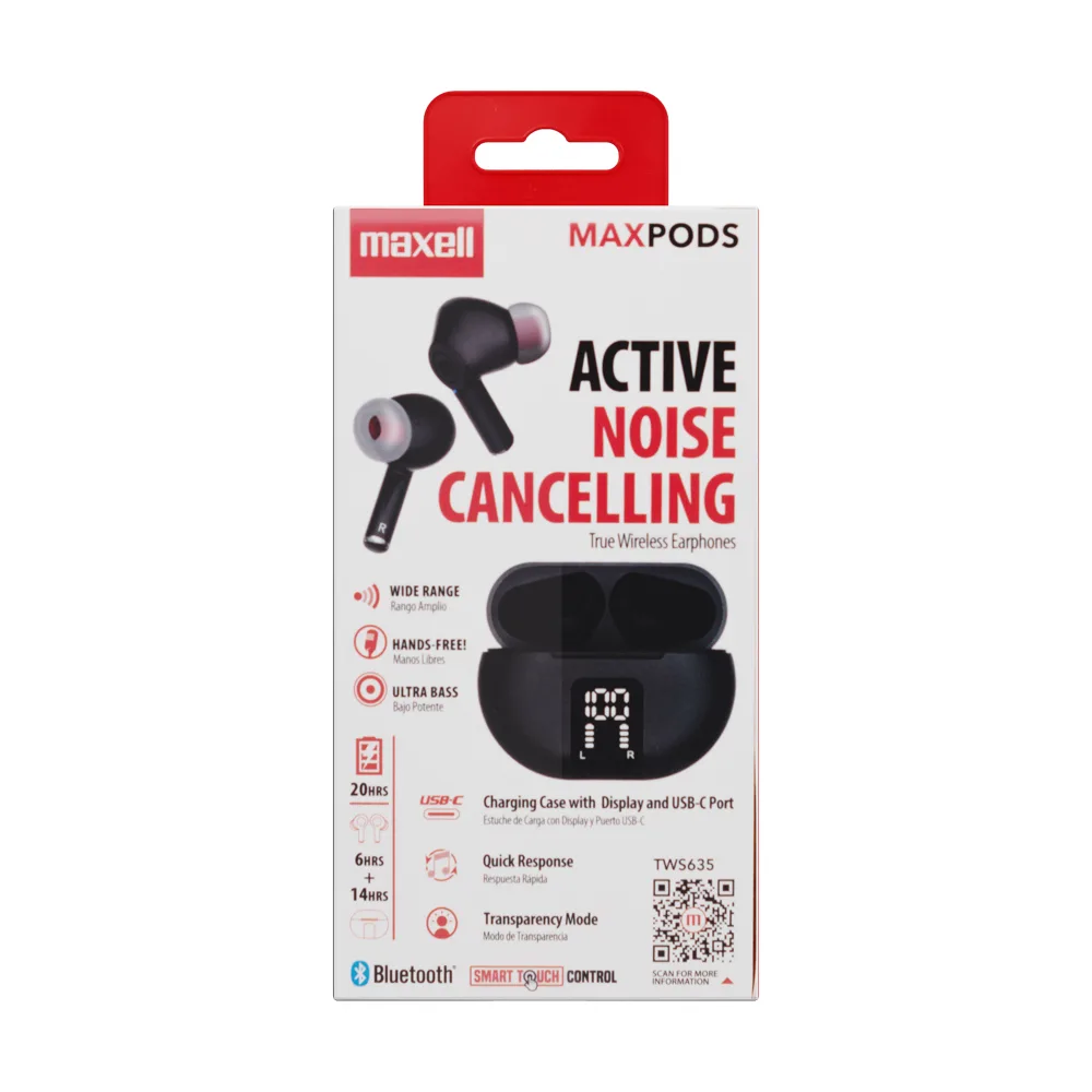 Блутут безжични слушалки тапи MAXPODS active noise cancelling black MAXELL Truewireless - Image 2