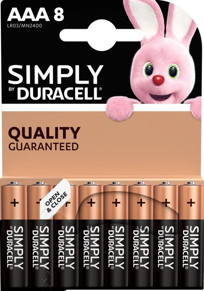 Алкална батерия LR03 AAA 8pk блистер SIMPLY MN2400 DURACELL