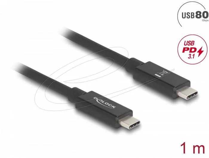 Delock Кабел E-Marker USB-C, 80 Gbps, 16K 60 Hz, PD 3.1 240 W, 1 m, черен - Image 2
