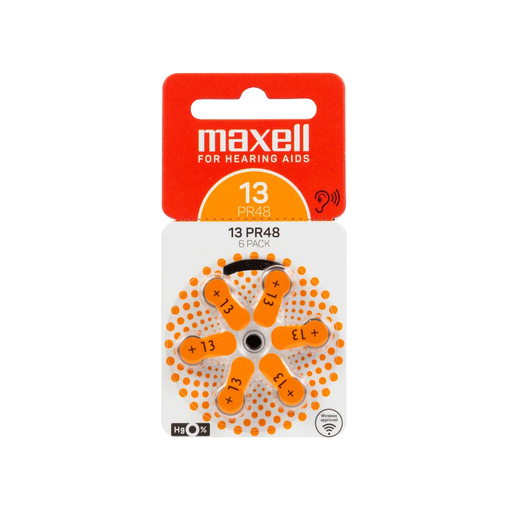 Батерия цинково въздушна MAXELL ZA13 6 бр. бутонни за слухов апарат в
