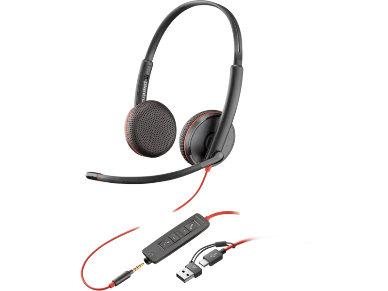 Слушалки HP Poly Blackwire 3225 Стерео USB-C слушалка +35 мм жак +USB-C/A адаптер