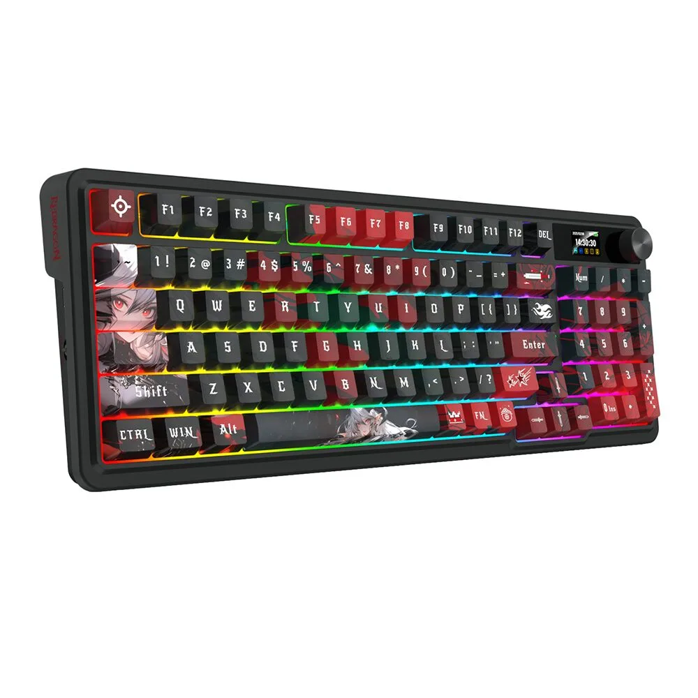 Bluetooth и безжична механична геймърска клавиатура Redragon Artemis Pro Anime AK K719AK-RGB-PRO с червено RGB осветлени