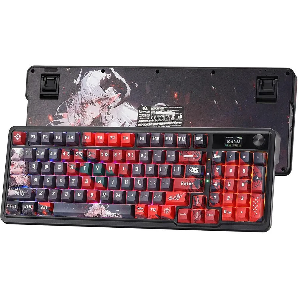 Bluetooth и безжична механична геймърска клавиатура Redragon Artemis Pro Anime AK K719AK-RGB-PRO с червено RGB осветление - черна - Image 2