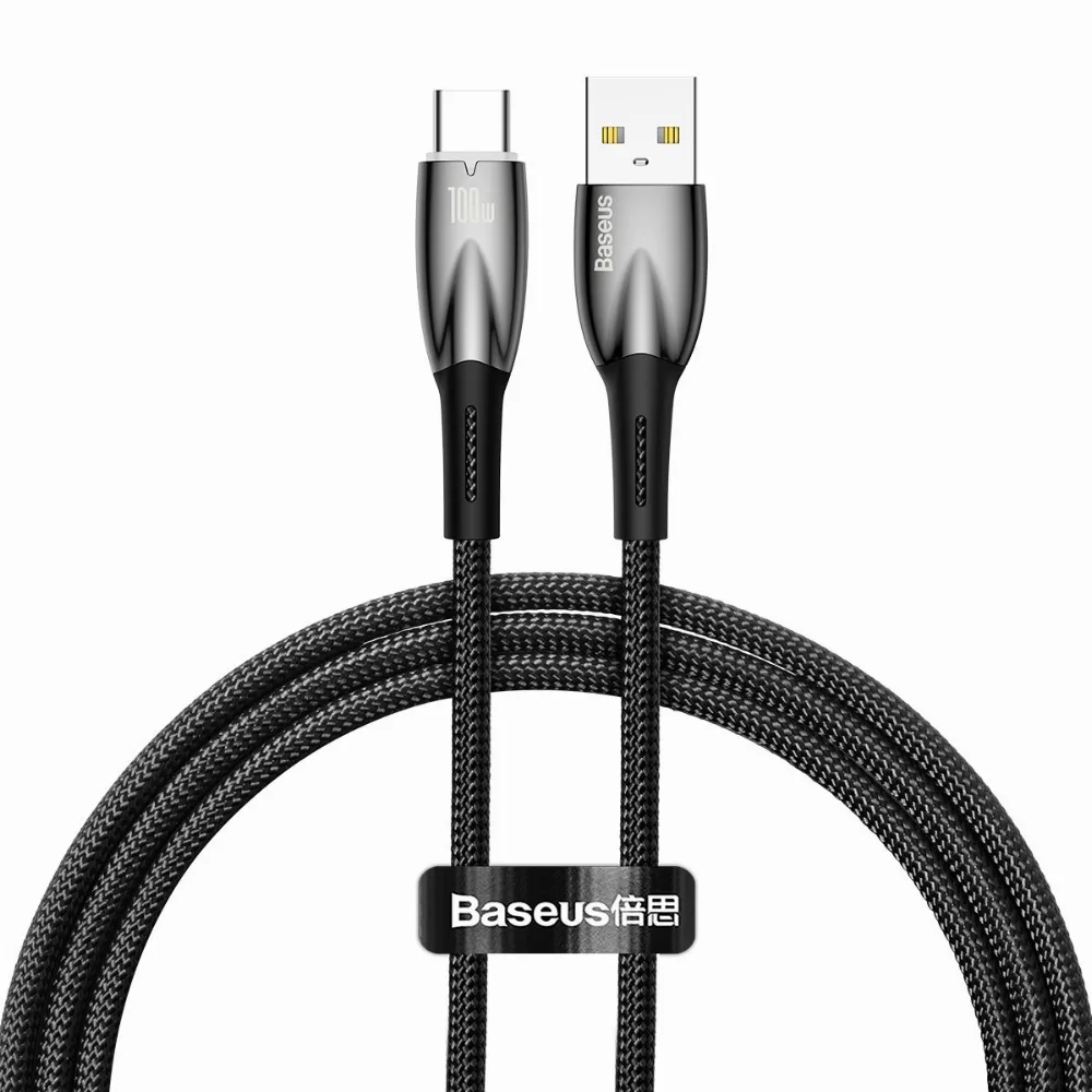 Кабел Baseus Glimmer Series USB-A - USB-C 100W 480Mbps 2м CADH000501 - черен