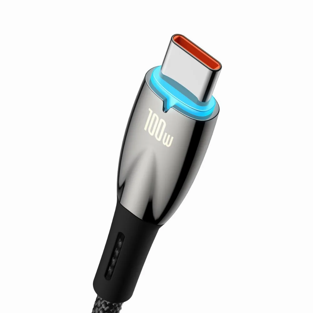 Кабел Baseus Glimmer Series USB-A - USB-C 100W 480Mbps 2м CADH000501 - черен - Image 5