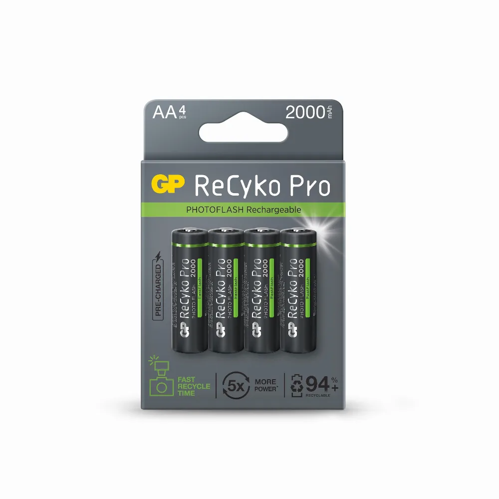 Акумулаторна Батерия GP R6 AA 2000mAh RECYKO + PRO Fast Flash GP-BR-210AAHCF-APCEB4 NiMH /до 500 цикъла/ 4 бр.