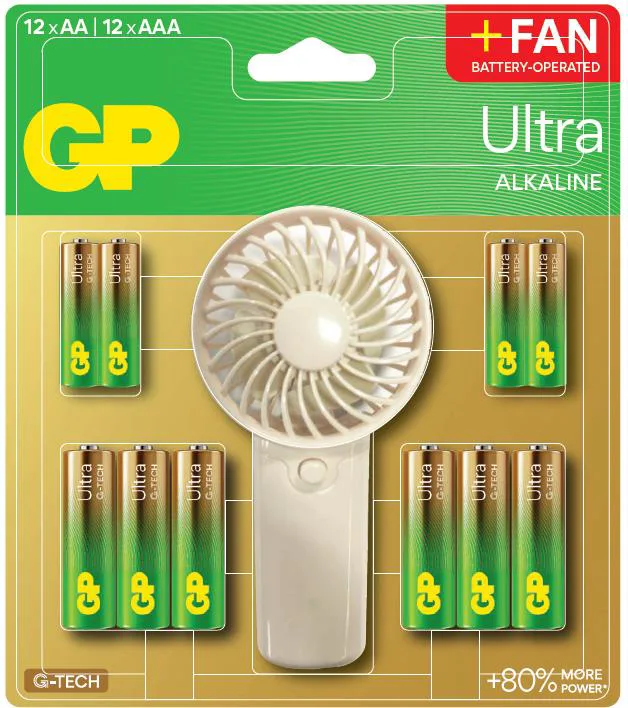 GP SUMMER PACK Алкални батерии ULTRA AA x 12 бр. + ULTRA AAA x 12 бр. + Fan/ Вентилатор/ GP