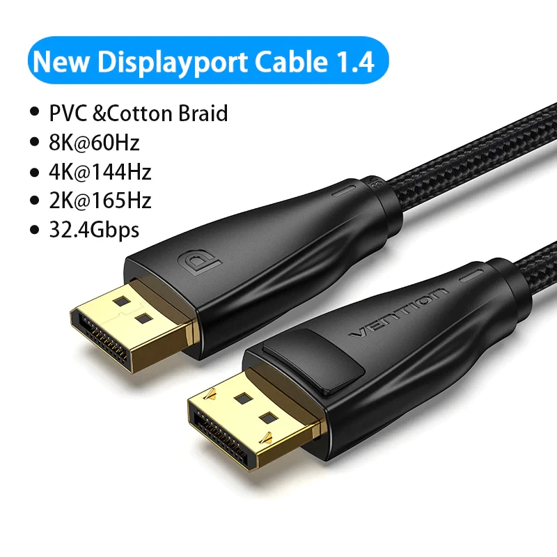 Vention кабел Display Port 1.4 DP M / M 8K 2m - Cotton Braided, Black - HCCBH - Image 2