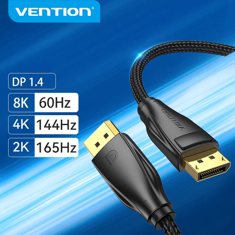 Vention кабел Display Port 1.4 DP M / M 8K 2m - Cotton Braided, Black - HCCBH - Image 3