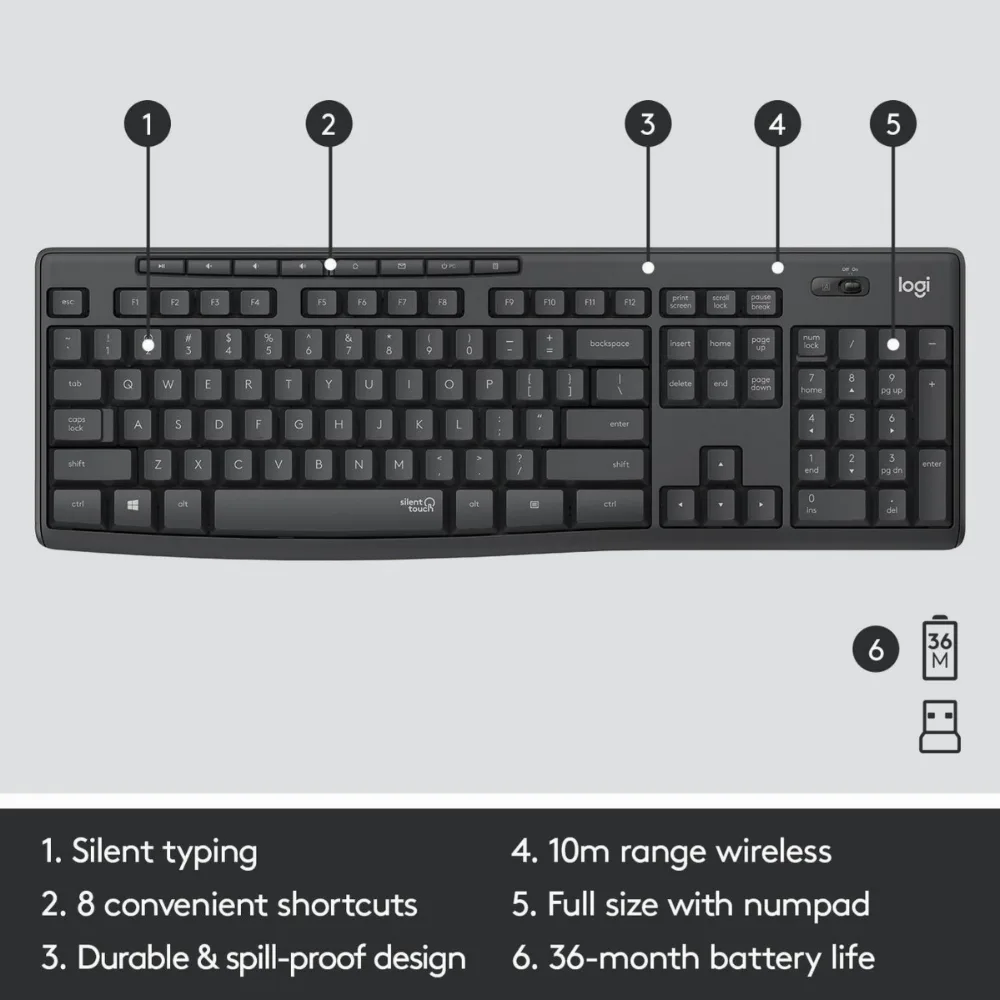Logitech MK295 Silent Wireless Combo Graphite 920-00980 - Image 5