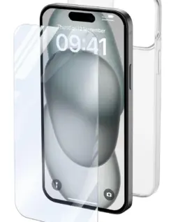 Пакет за iPhone 15- прозрачен калъф + протектор