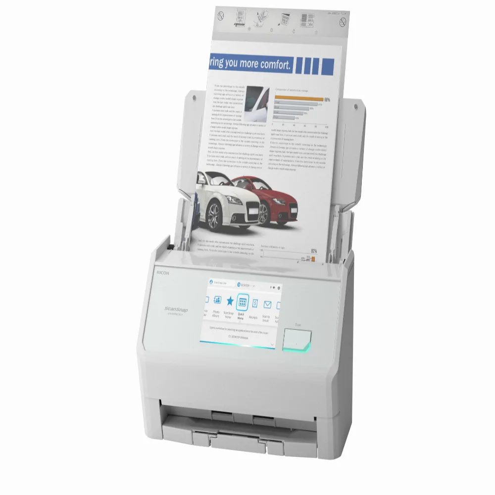 Скенер Ricoh ScanSnap iX2500,A4, USB 3.2,Wi-Fi, Duplex ADF, 45ppm/90 ipm, 5" тъч дисплей;бял - Image 2