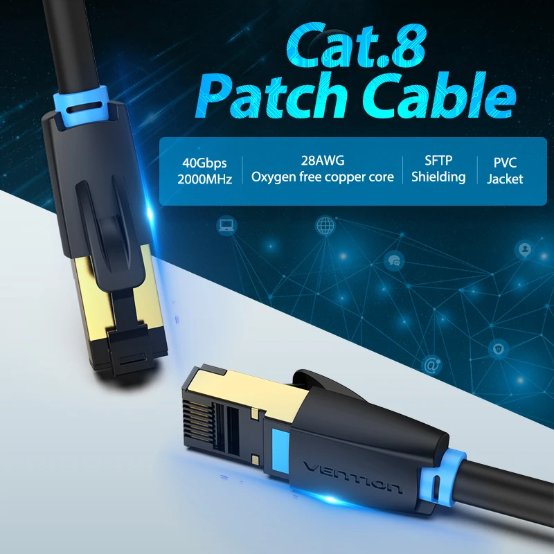 Vention Кабел LAN SFTP Cat.8 Patch Cable - 1M Black 40Gbps - IKABF - Image 2