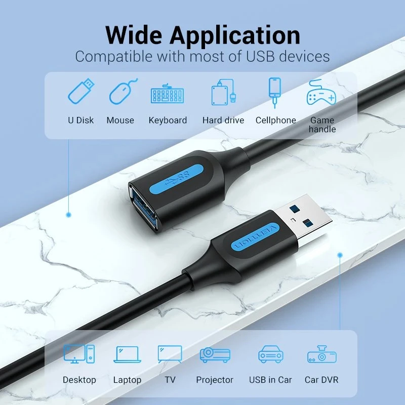 Vention Кабел USB 3.0 Extension AM / AF - 3.0M Black - CBHBI - Image 3