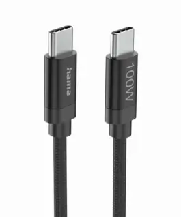 Alternative view от Hama Кабел за зареждане, "Fabric", USB-C - USB-C, 100 W, 3 m, Nylon, black
