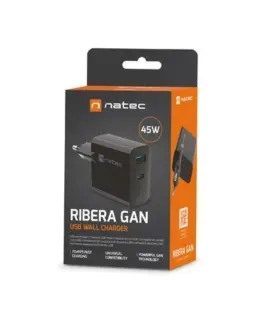 Alternative view от Natec RiberaGAN USB 45W мрежово зарядно