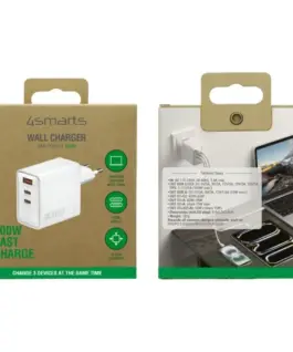 Alternative view от 4smarts зарядно Pocket 100W GaN 2xUSB-C + USB-A бял