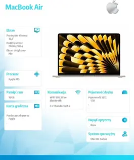 Apple MacBook Air 15.3-inch: M5 10/10, 16GB, 1TB SSD, without захранващ блок - Silver - Image 2