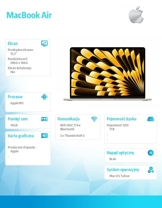 Apple MacBook Air 15.3-inch: M5 10/10, 16GB, 1TB SSD, without захранващ блок - Silver - Image 2