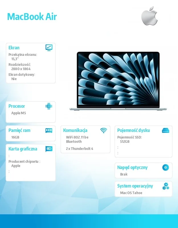Apple MacBook Air 15.3-inch: M5 10/10, 16GB, 512GB SSD, without захранващ блок - Sky Blue - Image 2